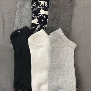 Assorted Gray, Black, and White Socks 3 crew 3 low cut patriotic